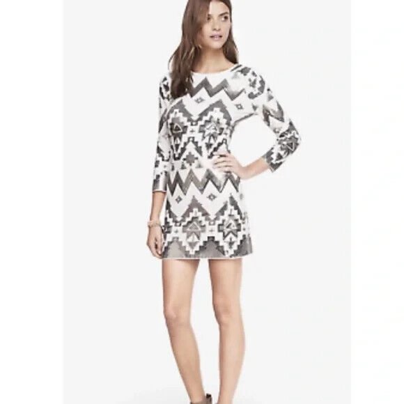 Express NWT sequin 3/4 sleeve stretch bodycon mini party cocktail dress, sz S - Picture 1 of 10